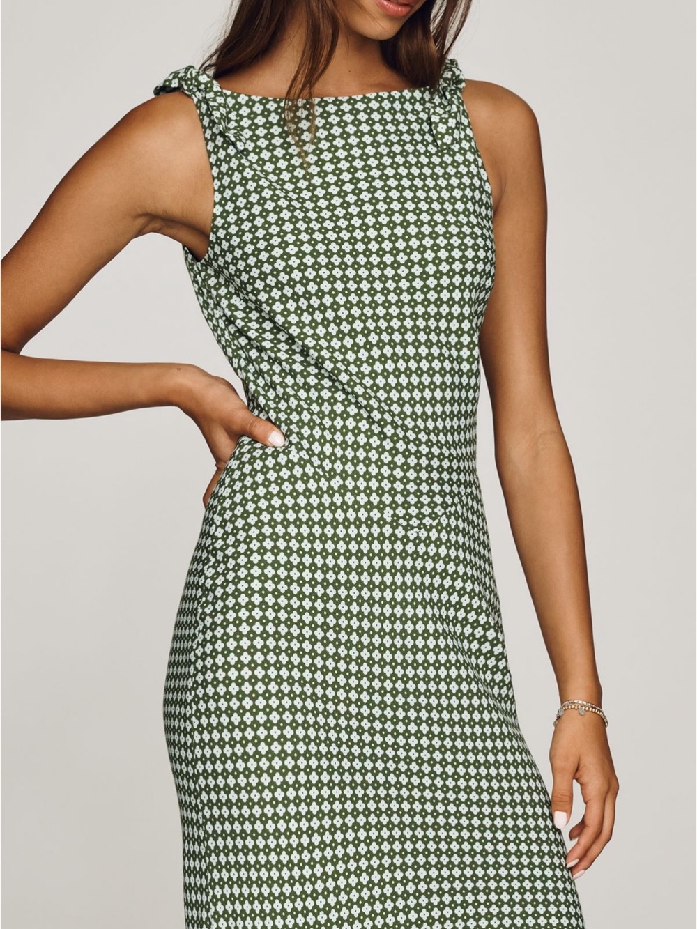 Reformation sorel Olive Green and White Midi Dress
